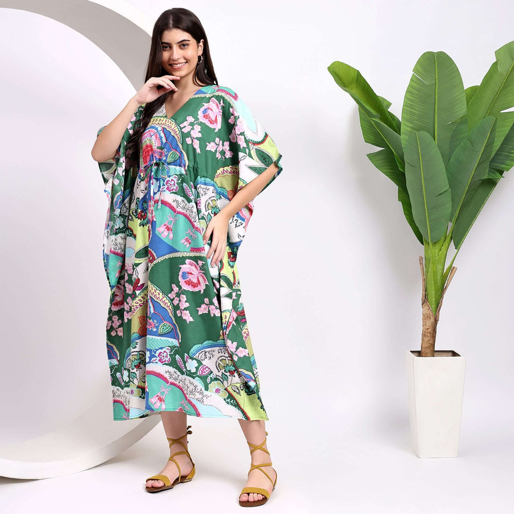 Block print floral kaftan – boho caftan for women