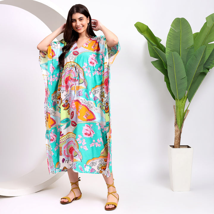 Luxe Lounge: Bottle Green Cotton Kaftan for Plus Size Glam