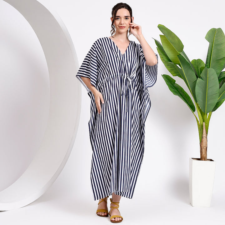 Orange and white Stripes Handblock Kaftan Shirt Dress