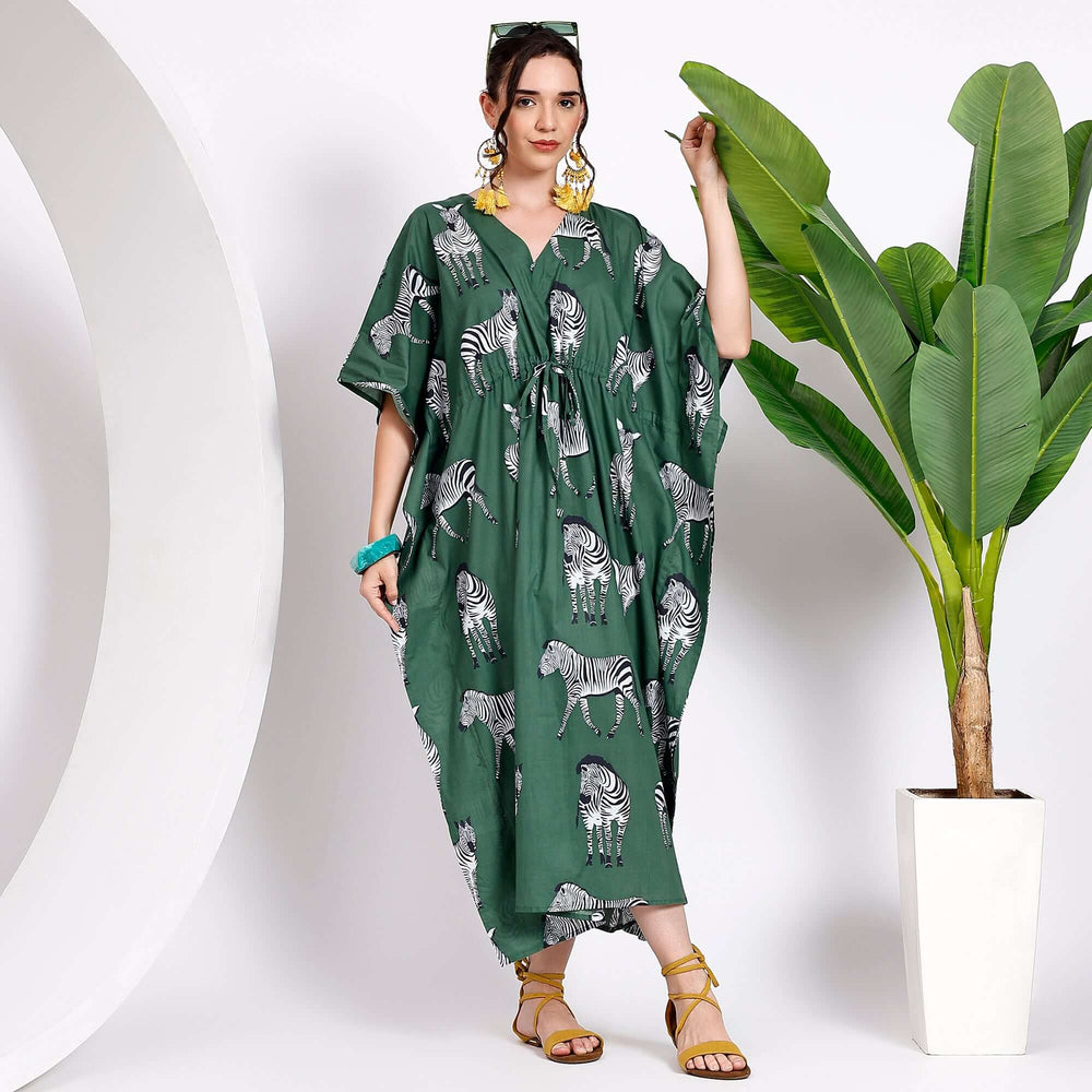 Indian block print cotton kaftan – animal theme