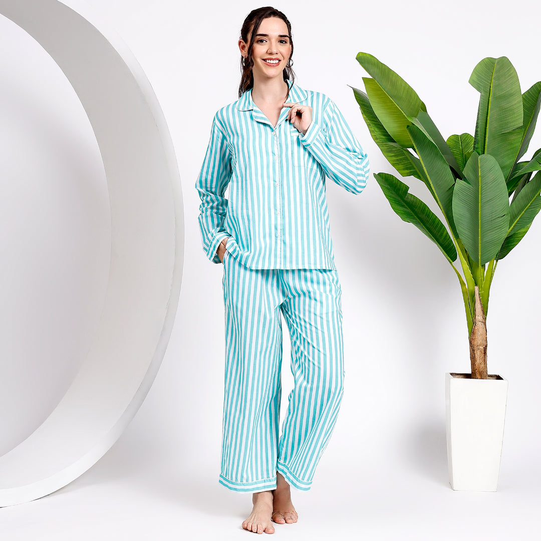 Indigo Stripes Long PJ Set Stylish Pajamas for Women