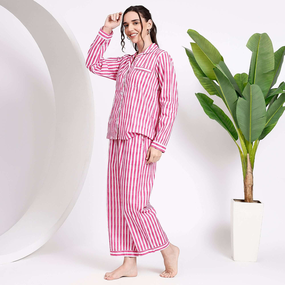 Stripe print PJs – Indian block print cotton pajama set for women