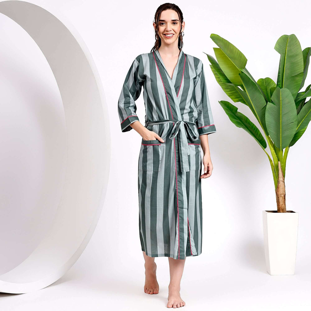 Stripe print cotton kimono robe – Indian hand block printed robe for women made with soft breathable fabric