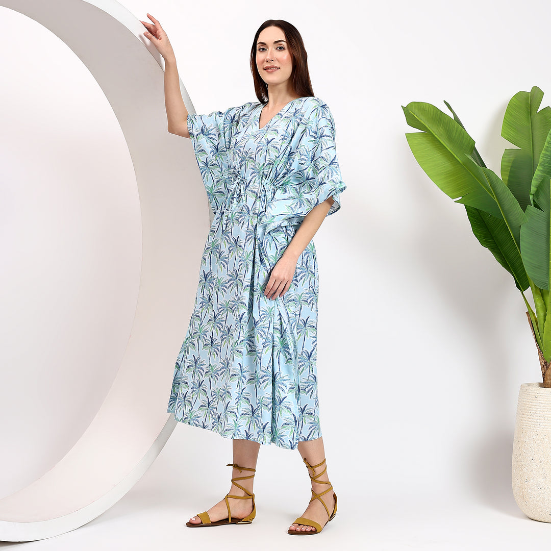 Lightweight cotton kaftan with floral print
