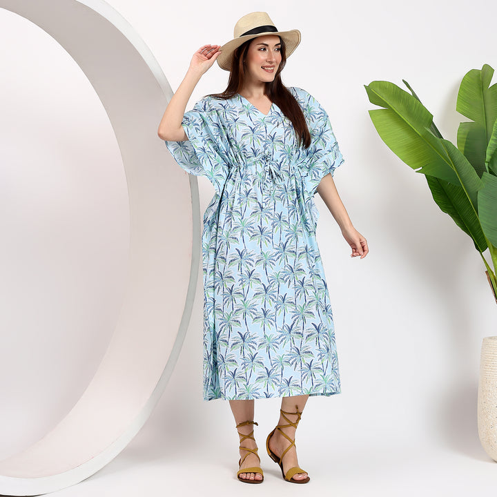 Floral Print Cotton Kaftan – Indian Block Print Dress
