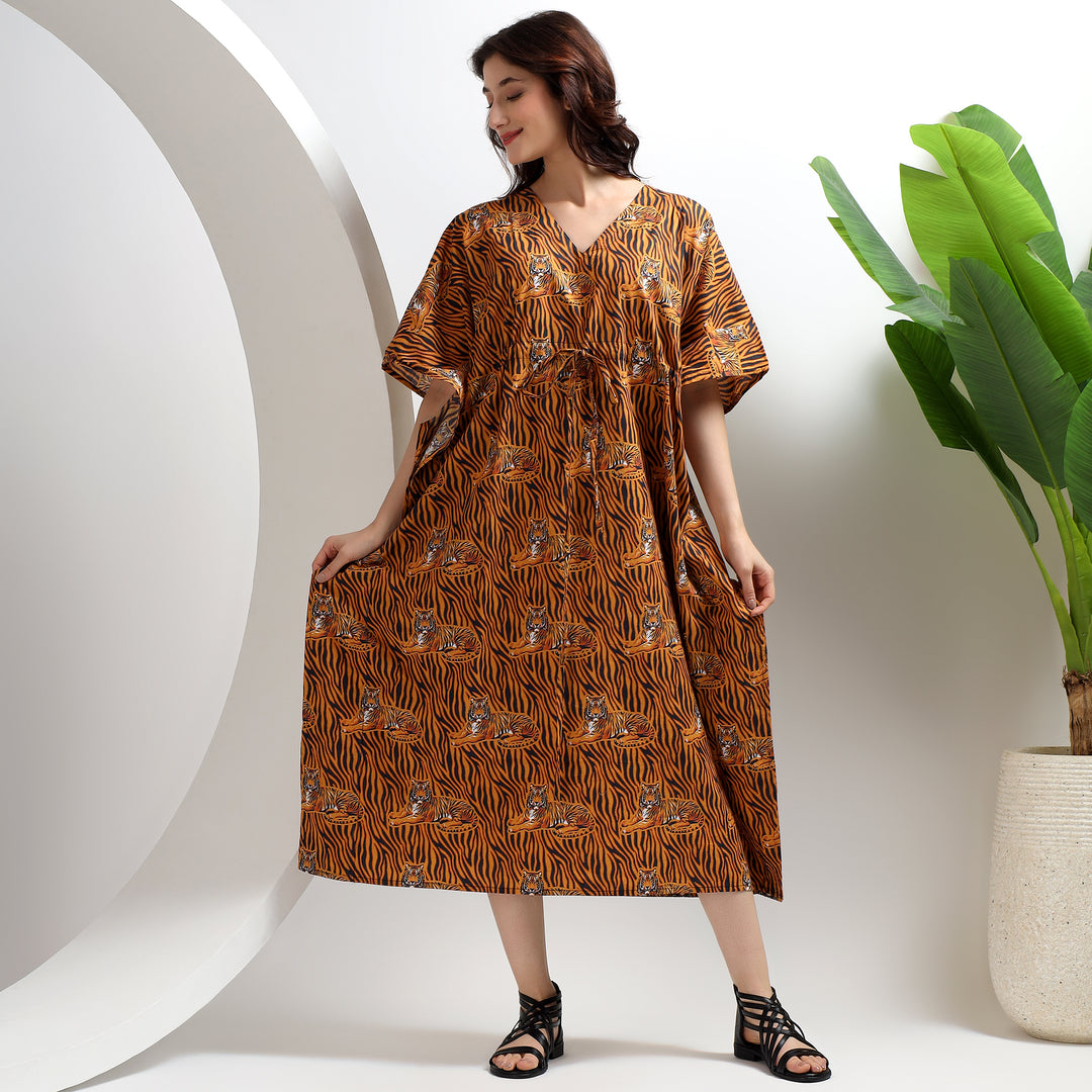 Modest cotton abaya – Indian handmade animal print kaftan
