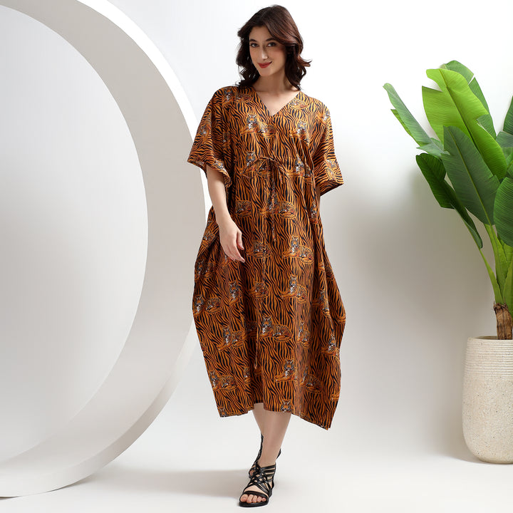 Block printed abaya – animal print cotton kaftan style