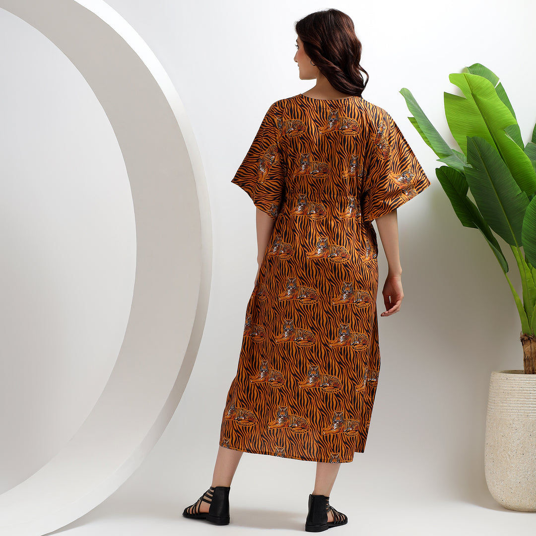 Handmade cotton abaya dress with elephant and tiger prints