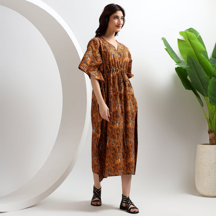 Indian block print cotton caftan – animal print abaya