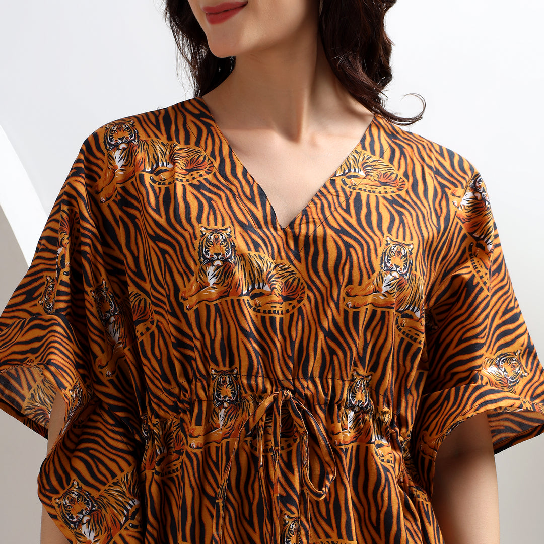 Animal print cotton kaftan – Indian block print abaya dress