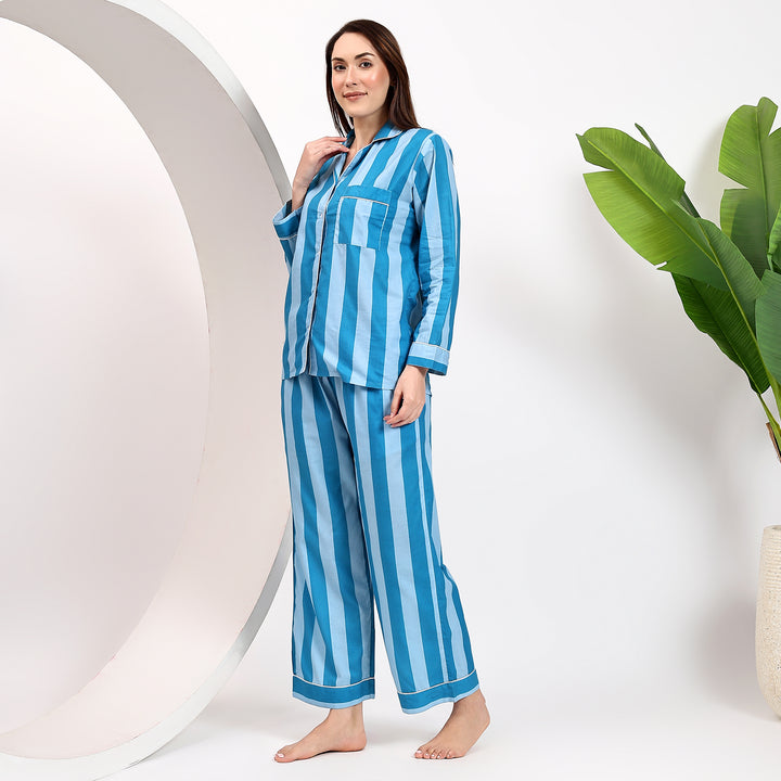 Handmade hand block striped cotton pajamas – women’s PJ set