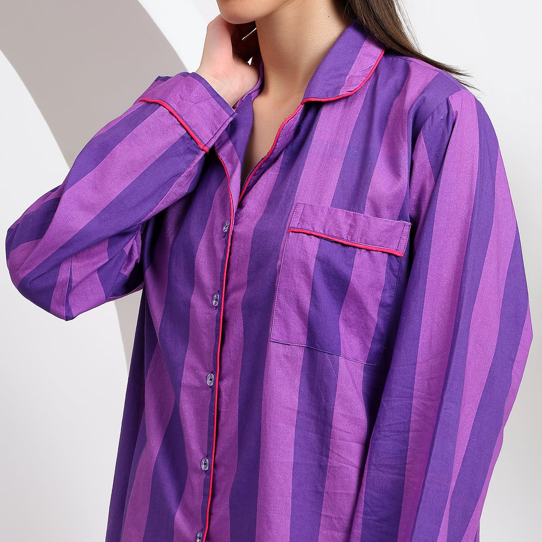 Women's Relaxed Fit Cotton Pj Set - Shirt Dress for Her