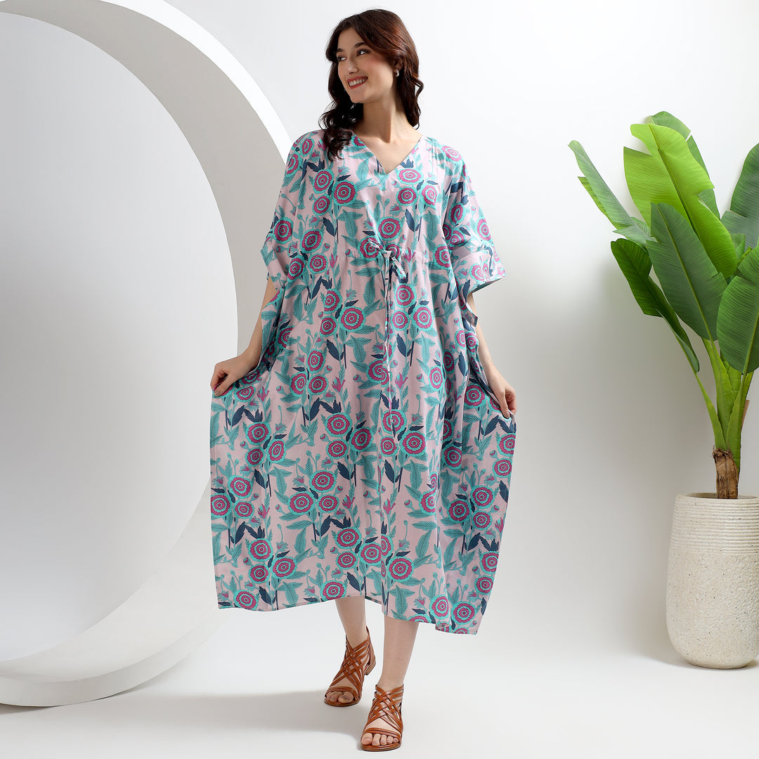 Floral cotton kaftan – Indian plus size block printed caftan
