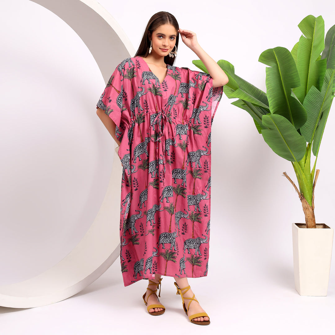 Stylish Women's Kaftan - Elephant Print Cotton Loungewear