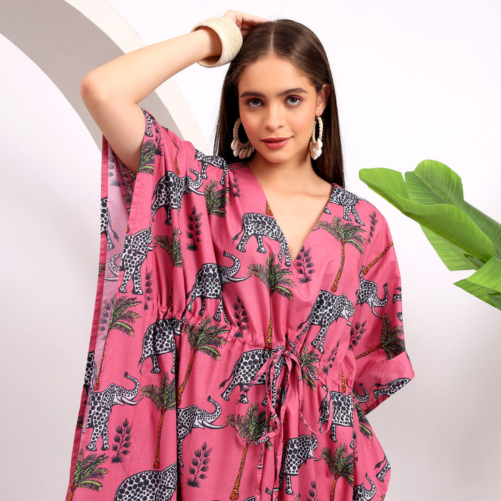 Pink Lounge Dress - Women's Calf Length Kaftaan