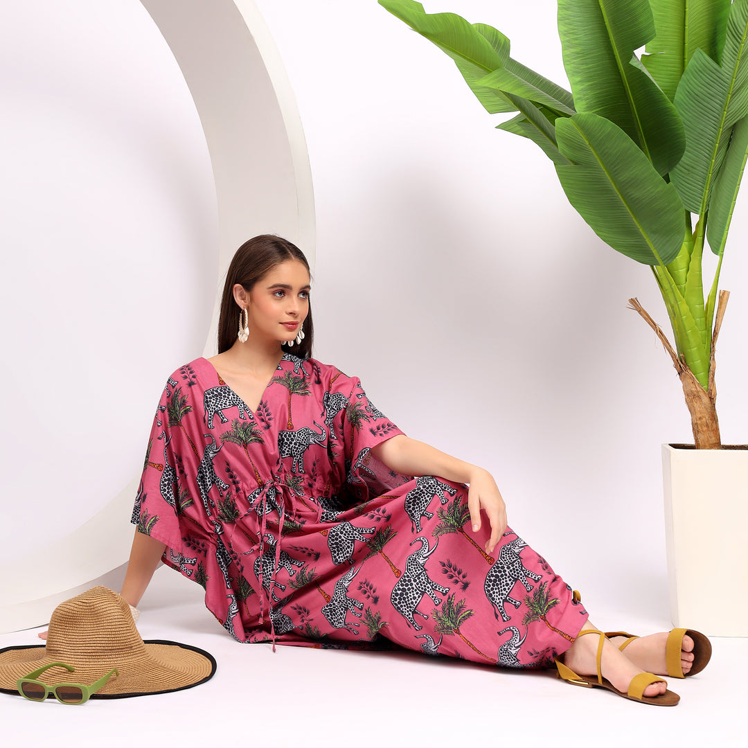 Pink Lounge Dress - Women's Calf Length Kaftaan