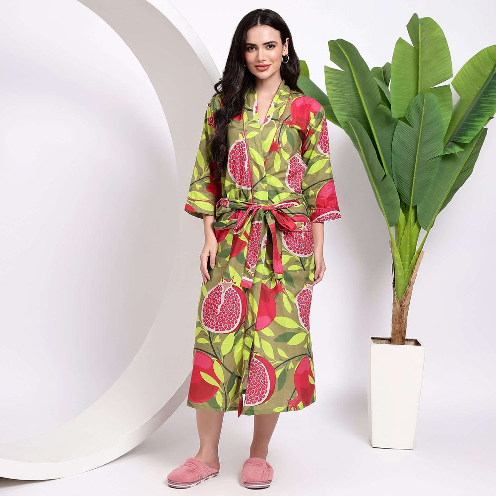 Cotton dressing gown for women – Indian block print kimono-style robe made with soft breathable fabric