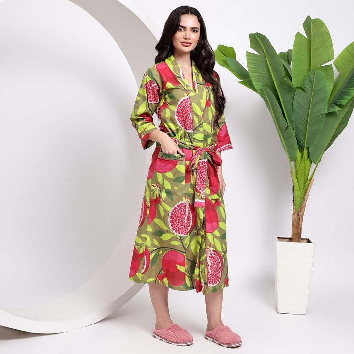 Vibrant Fruit Print Kimono Robe: Ideal for Bath and Bedtime