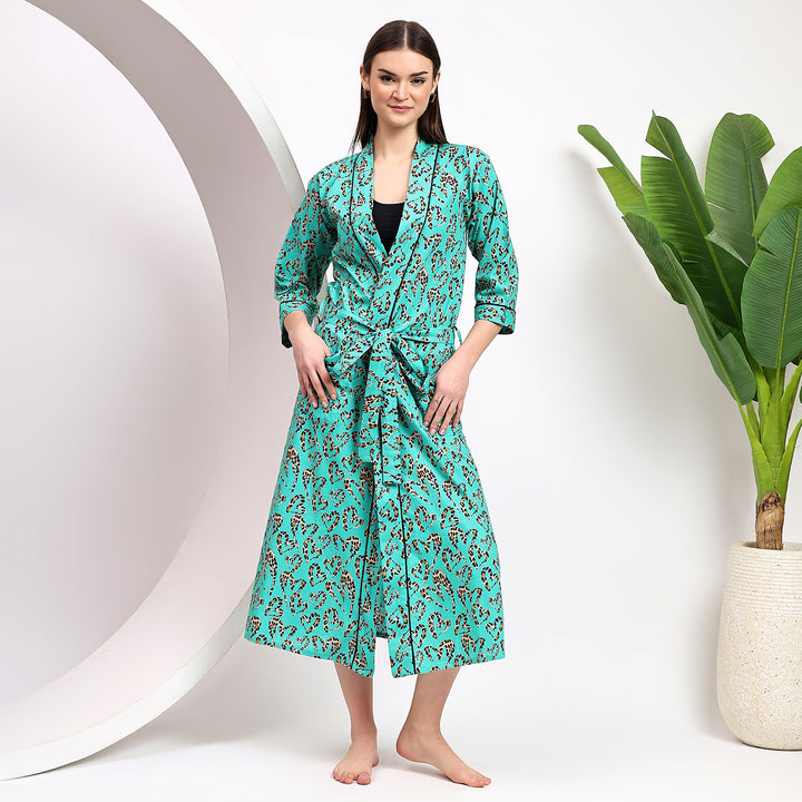 Women’s leopard print kimono – lightweight block print robe