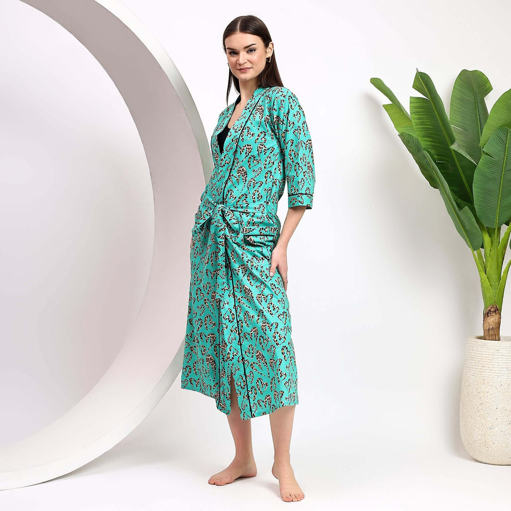 Leopard print cotton kimono robe – animal print dressing gown for women