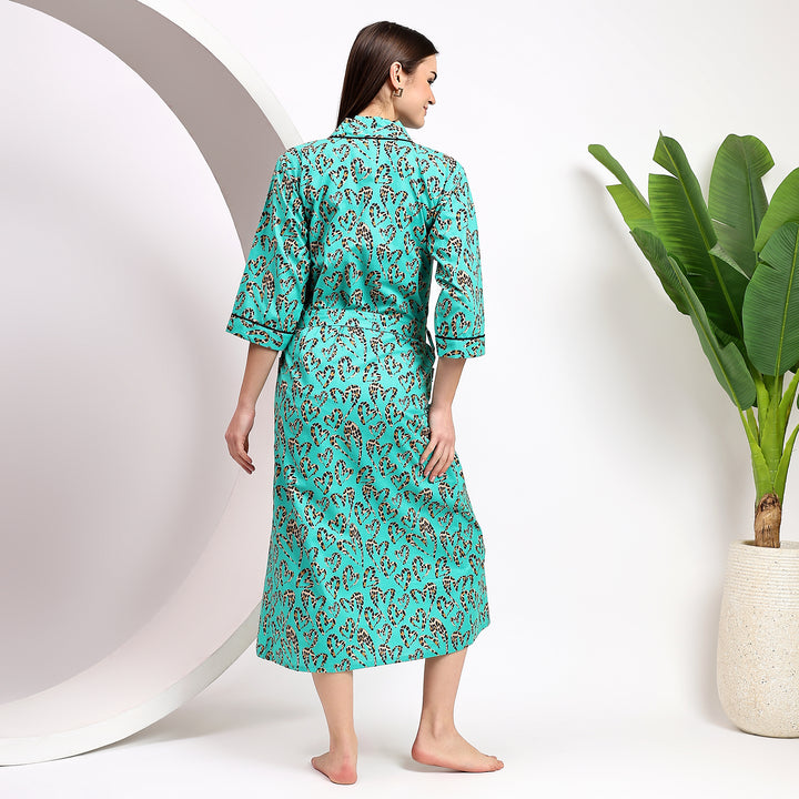 Handmade cotton kimono robe – leopard animal print loungewear
