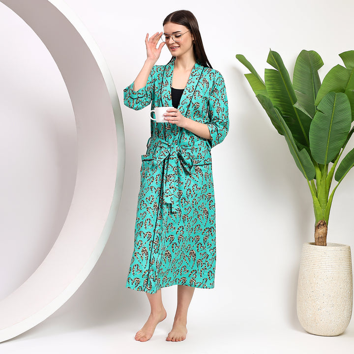 Leopard Print Cotton Kimono Robe – Animal Prints Dressing Gown 