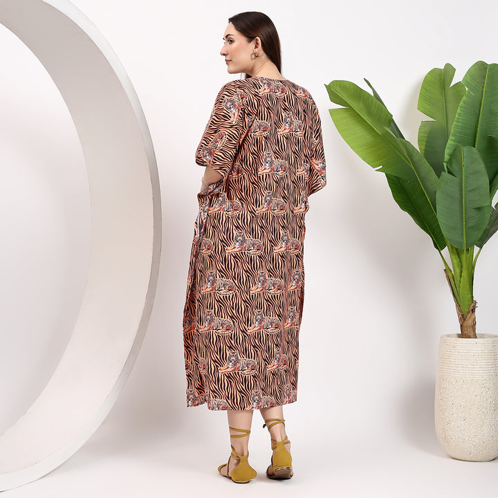 Boho leopard caftan – loose fit lounge dress