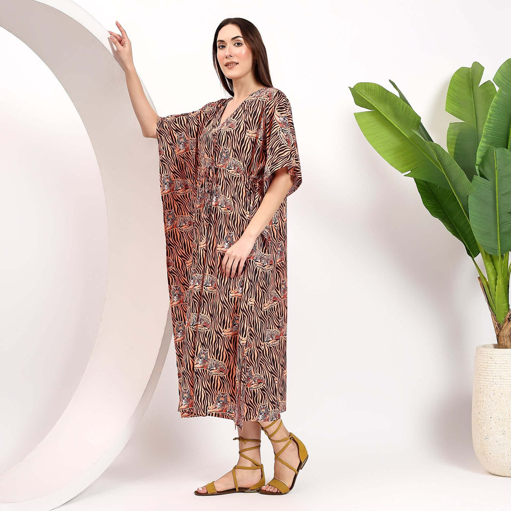 Leopard print kaftan dress – cotton block print style