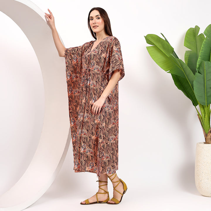 Leopard print kaftan dress – cotton block print style
