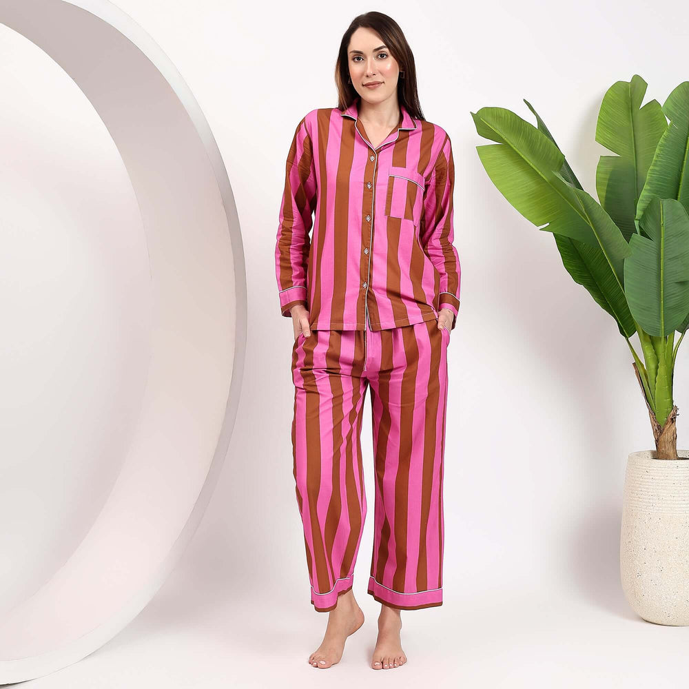 Soft striped cotton pajamas – matching block print PJs for women