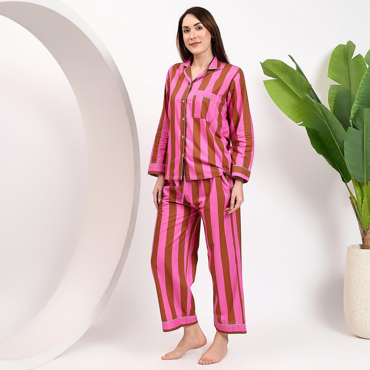 Women’s cotton PJ set – family matching striped pajamas