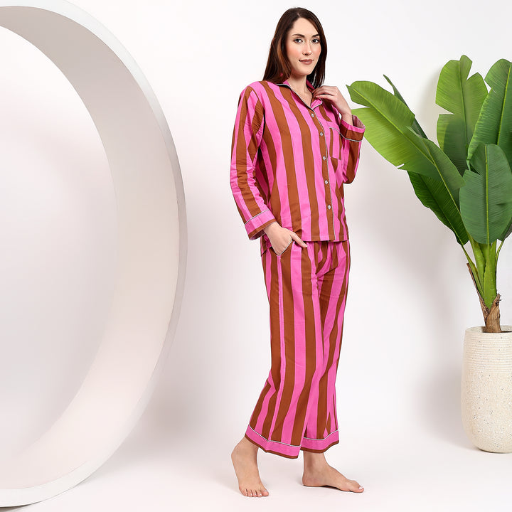 Handmade cotton pajamas – striped block print family PJs