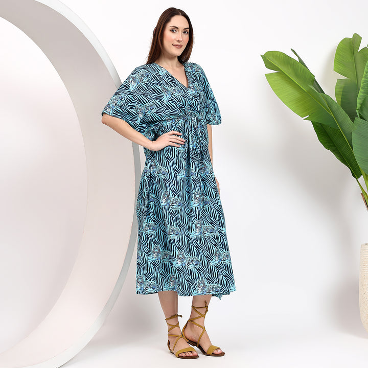 Indian block print caftan dress – cotton animal theme