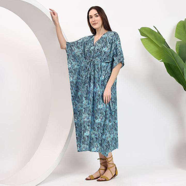 Cotton abaya dress – boho animal print kaftan for women