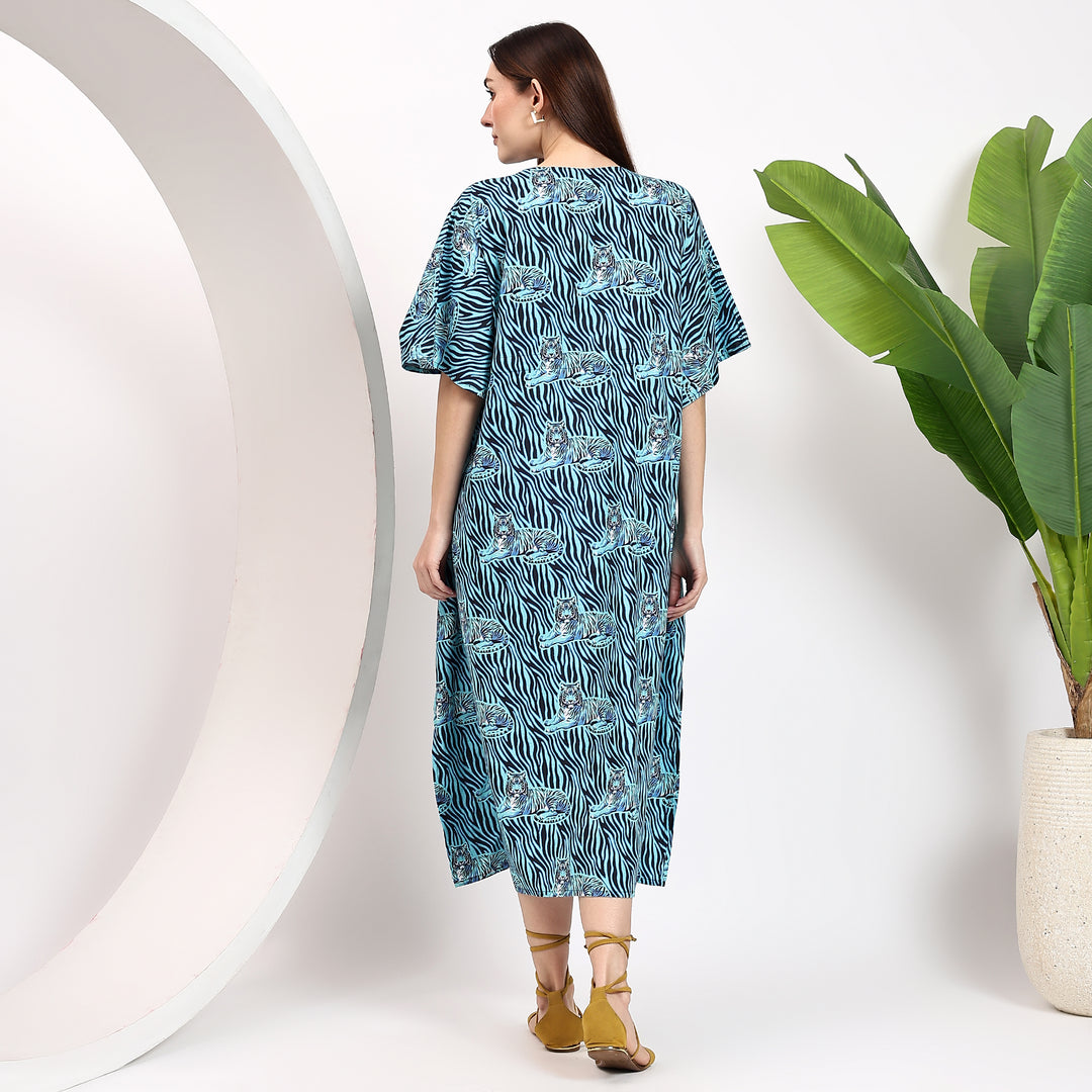 Handmade boho abaya dress – animal block print cotton