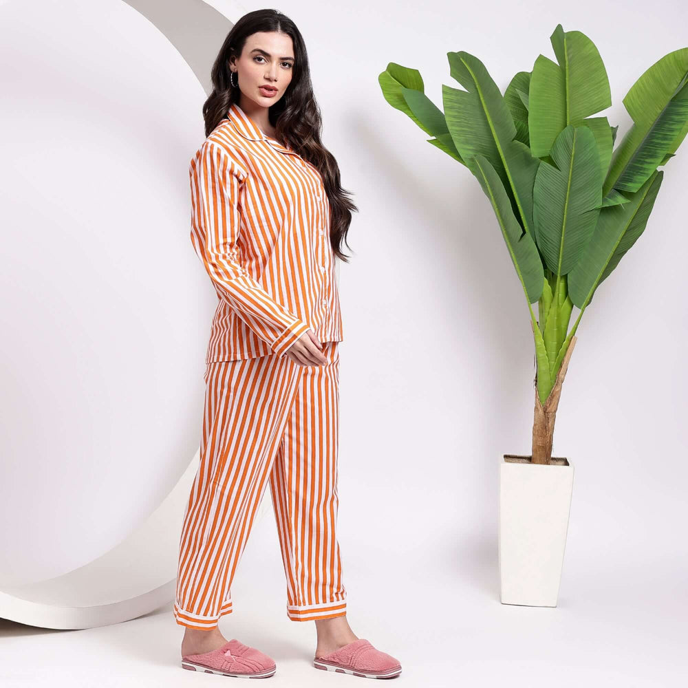 Indian block print stripe pajama set – soft cotton pajamas for women