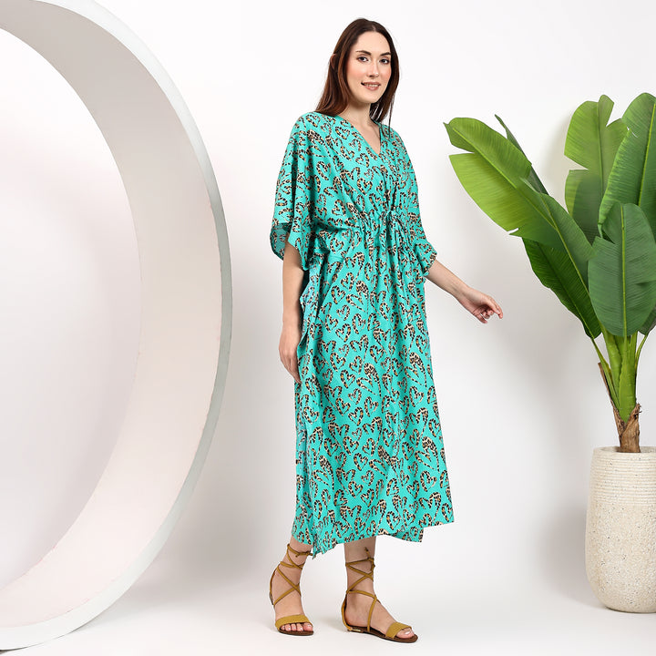 Vintage cotton caftan – leopard block print dress for women