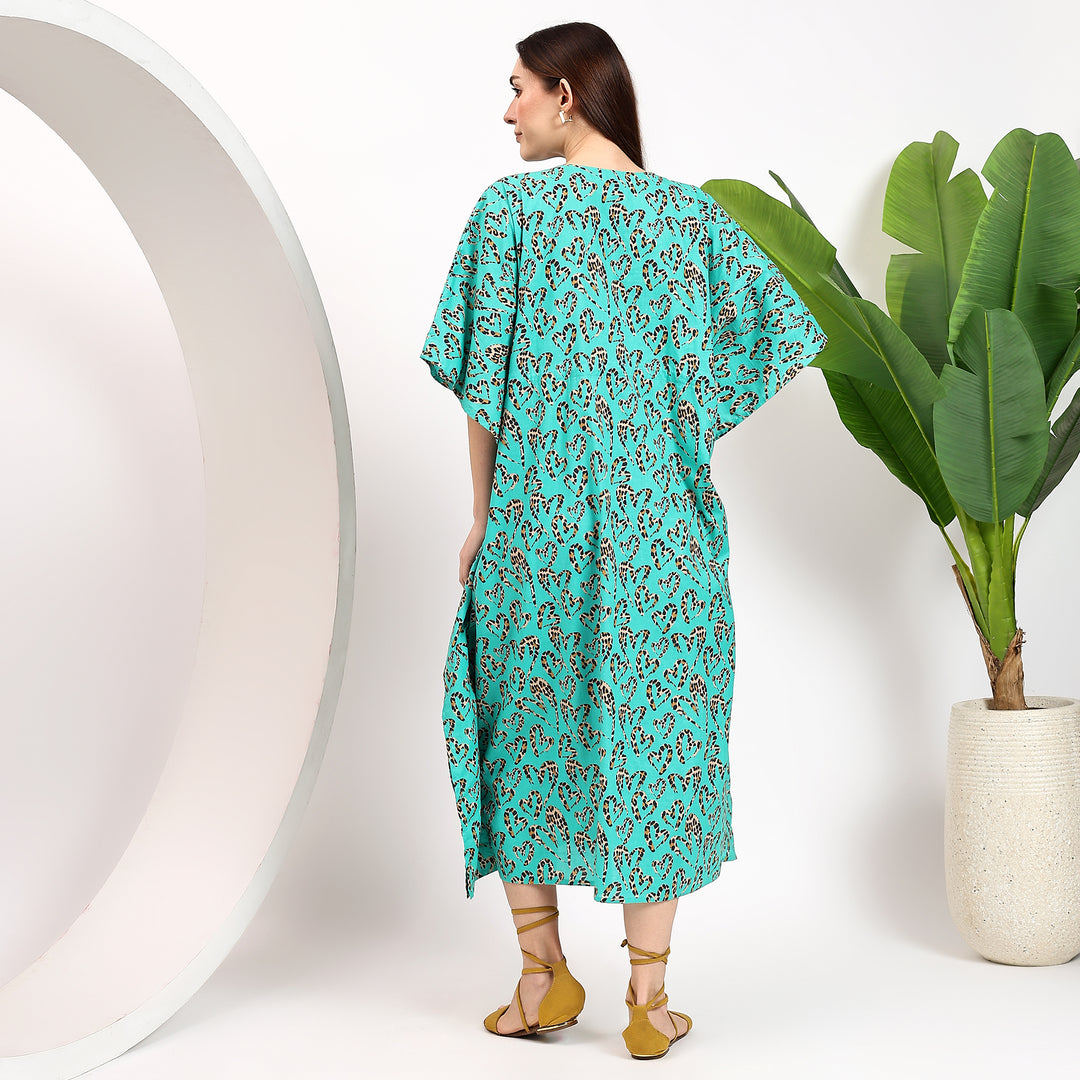 Boho leopard kaftan – vintage Indian cotton caftan dress