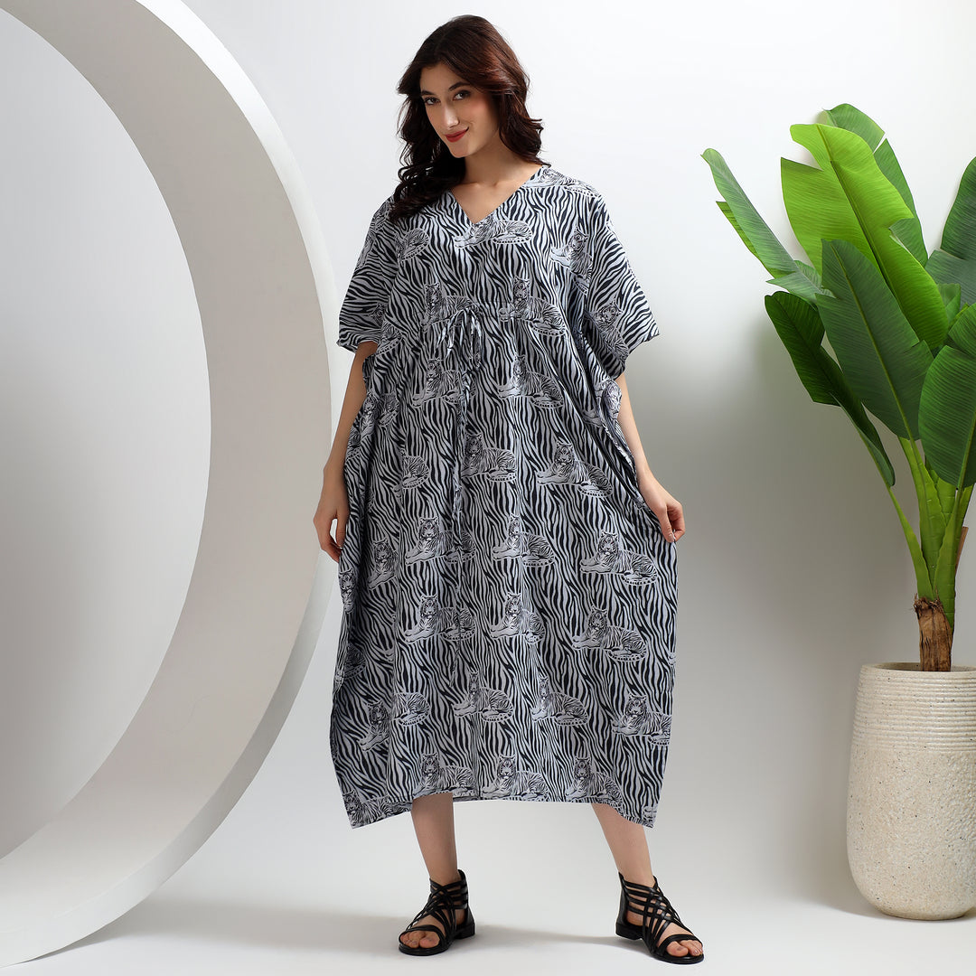 Indian cotton kaftan dress – boho animal theme design