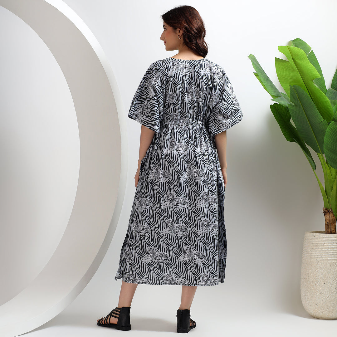 Animal print boho kaftan – block printed abaya for women