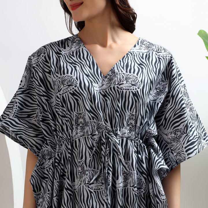 Bohemian cotton kaftan – animal print block design abaya