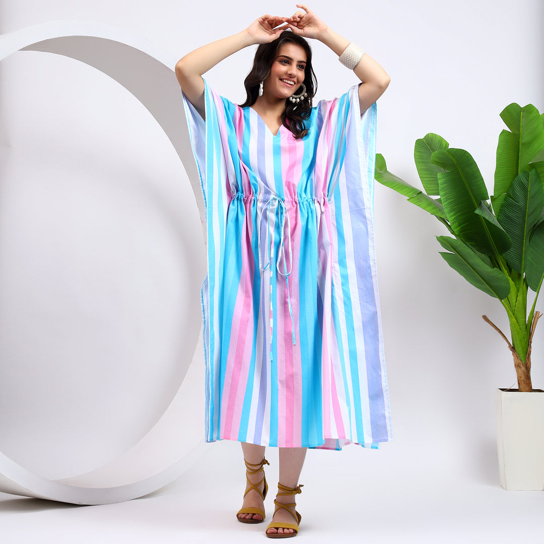 Cotton kaftan dress for summer with relaxed fit