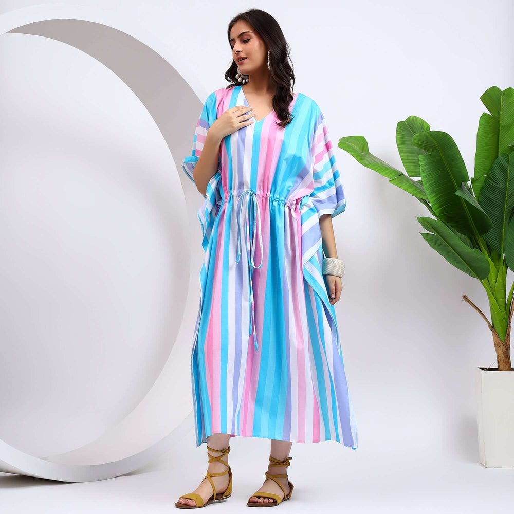 Long kaftan dress for women – striped cotton caftan