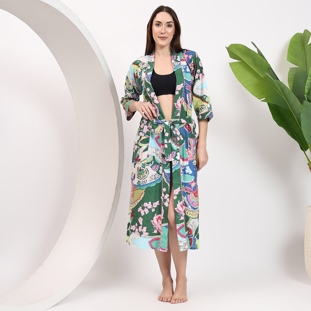 Boho cotton kimono – Indian block printed dressing gown loungewear