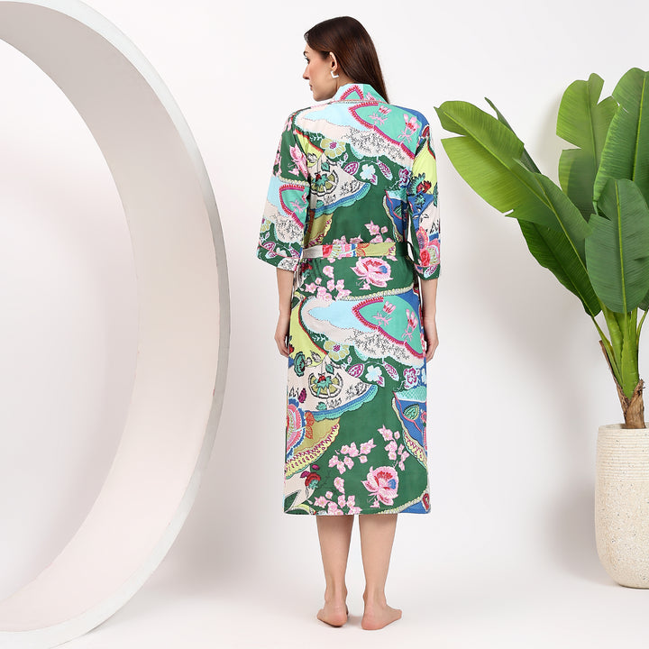 Handmade Indian block print cotton robe – women’s kimono bathrobe