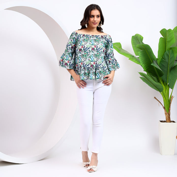 Stylish off the shoulder floral crop top for ladies