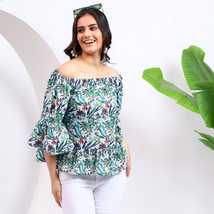 Floral off-shoulder tunic top for women