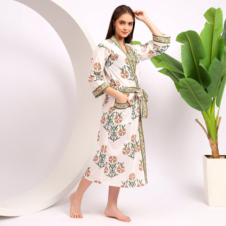 Designer Cotton Kimonos | Border Printed Robes for Women