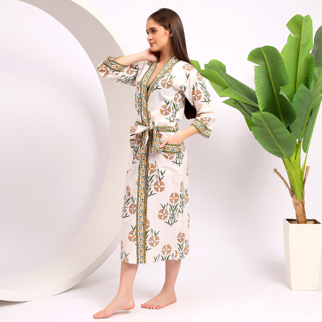 Designer Cotton Kimonos | Border Printed Robes for Women