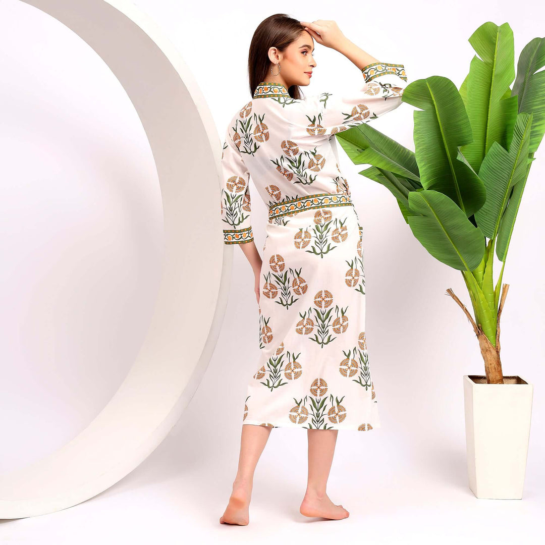 long cotton kimono dressing gown Tropical Print Cotton Bathrobe Long Kimono Dressing Gown XXL / Aqua